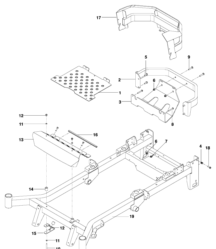 Chassis / Frame Diagram and Parts List for PZ6034FX (966516801)(2009-09) Husqvarna Lawn Mower