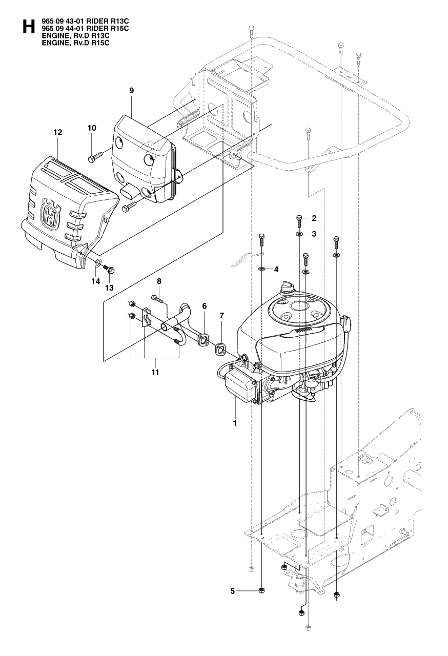 Engine Diagram and Parts List for R15C (965094401)(2007-01) Husqvarna Lawn Tractor