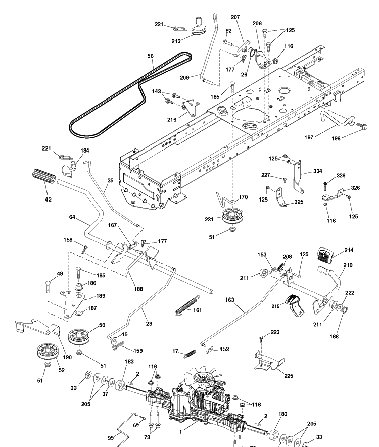 Drive Diagram and Parts List for YTH24V54 (96045006400)(2017-06) Husqvarna Lawn Tractor