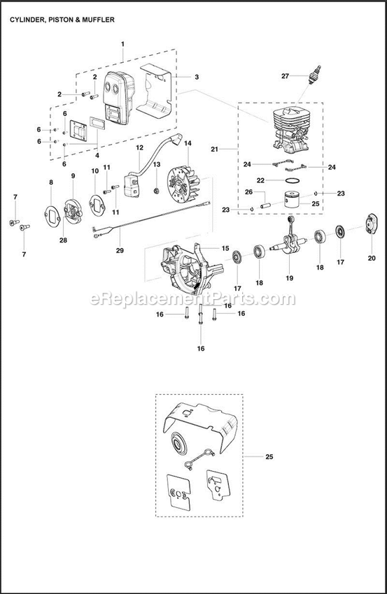 Cylinder Diagram and Parts List for 130C  Husqvarna Trimmer