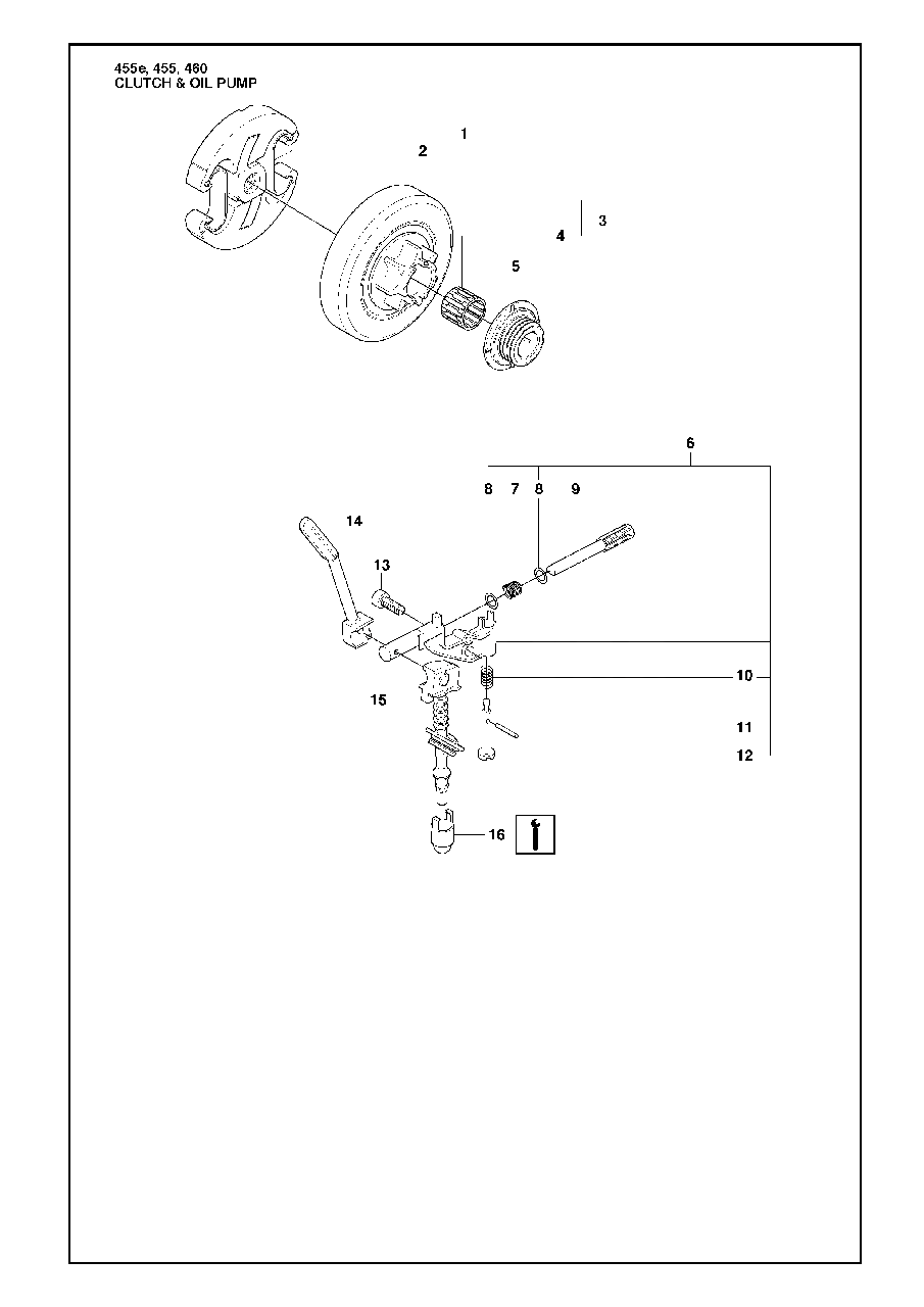Clutch And Oil Pump Diagram and Parts List for 455ERANCHER 2009-10 Husqvarna Chainsaw