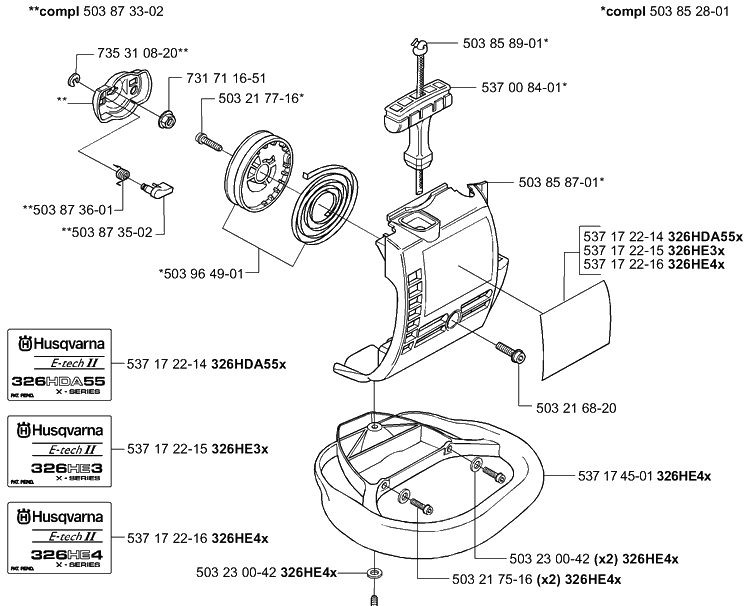 Starter Diagram and Parts List for HA850 2004-01 Husqvarna Hedge Trimmer