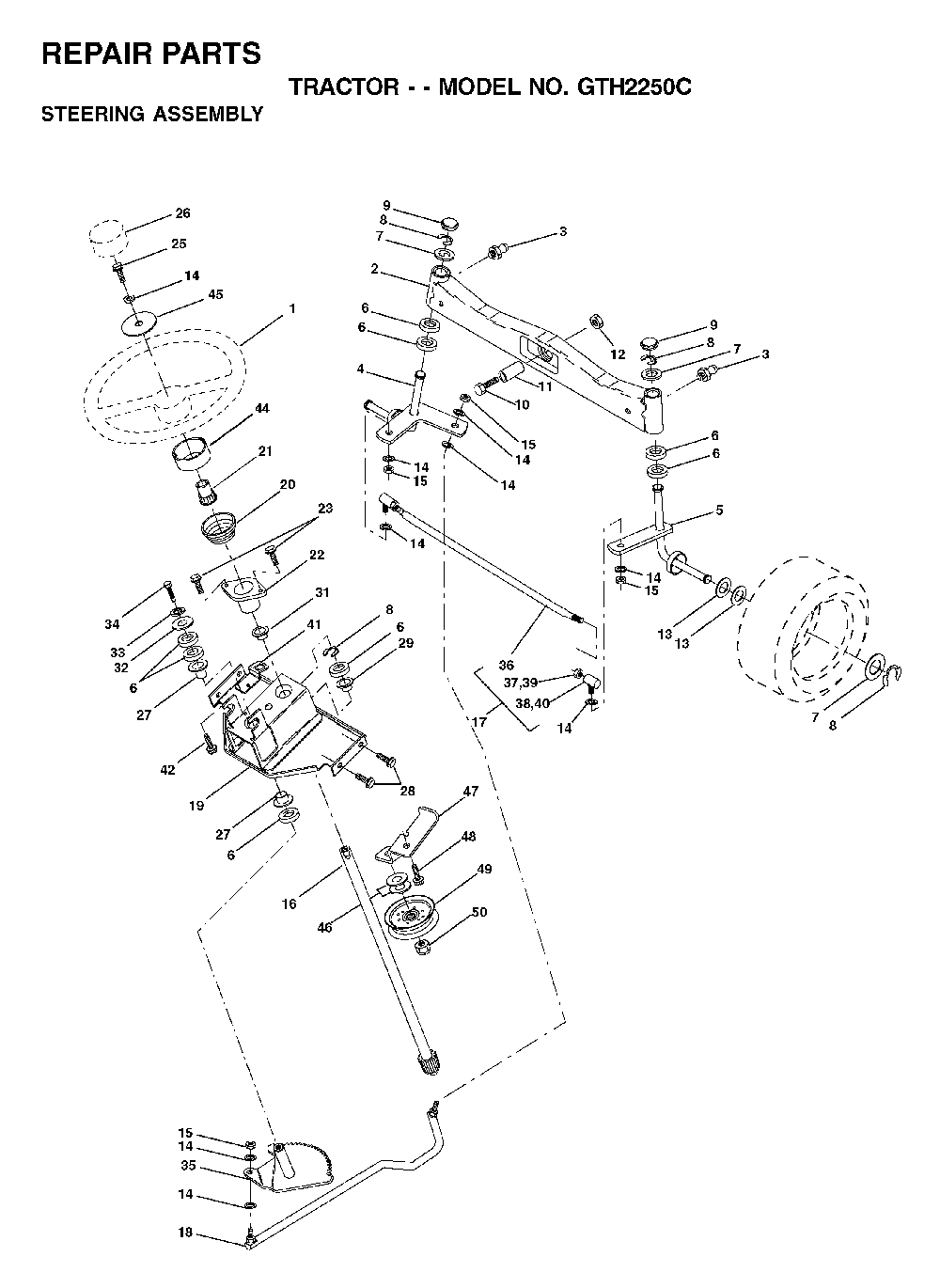 Steering Diagram and Parts List for GTH2250C (954567093)(2001-05) Husqvarna Lawn Tractor