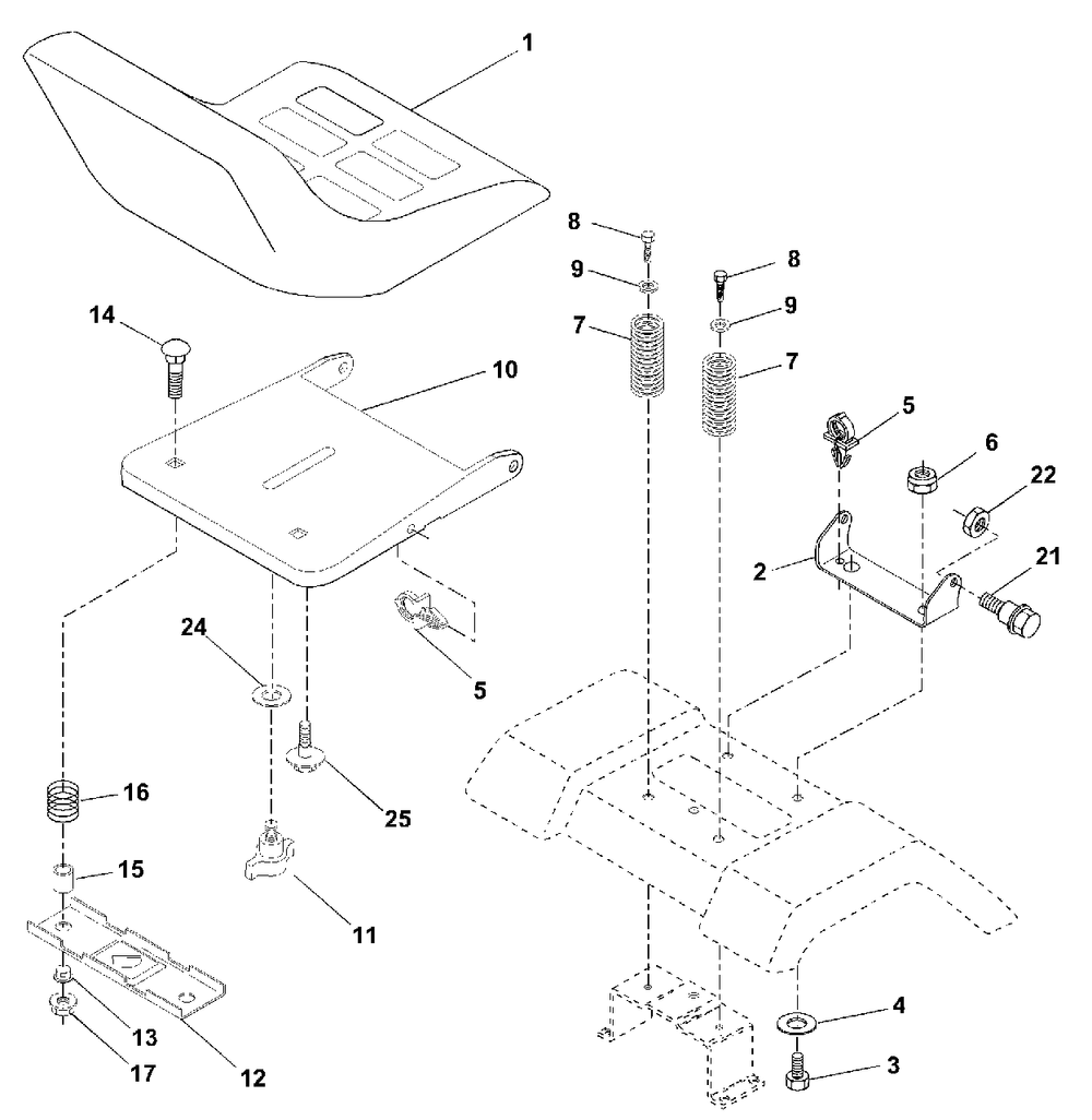 Seat Assembly Diagram and Parts List for YTH1848XP (954567260-A)(2001-02) Husqvarna Lawn Tractor