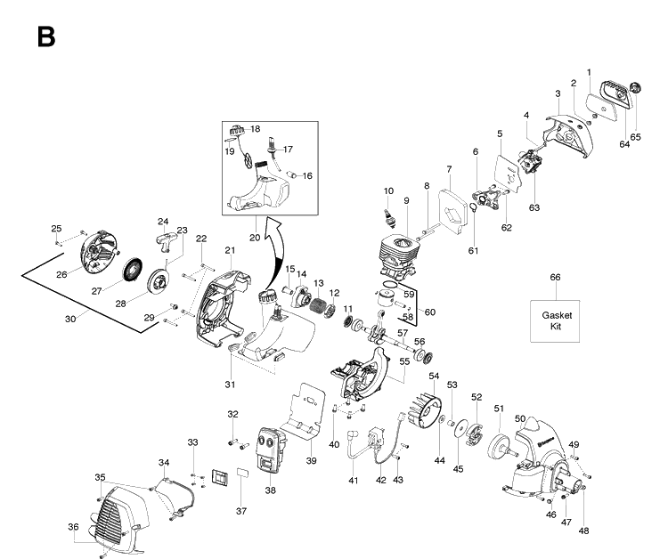 Engine Diagram and Parts List for 125R 20064000001-20074000000 Husqvarna Brush Cutter