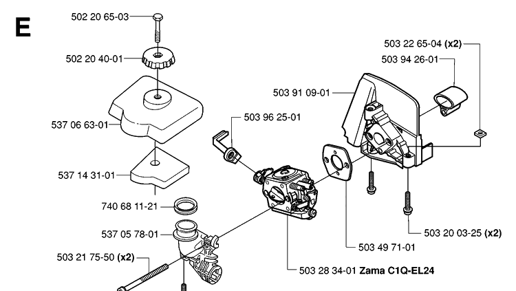 Carburetor And Air Filter Diagram and Parts List for 326P 20062800001-20081199999 Husqvarna Pole Saw