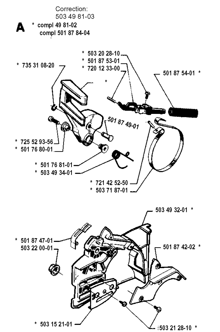 Chain Brake Diagram and Parts List for 51 19942300001-19982300000 Husqvarna Chainsaw