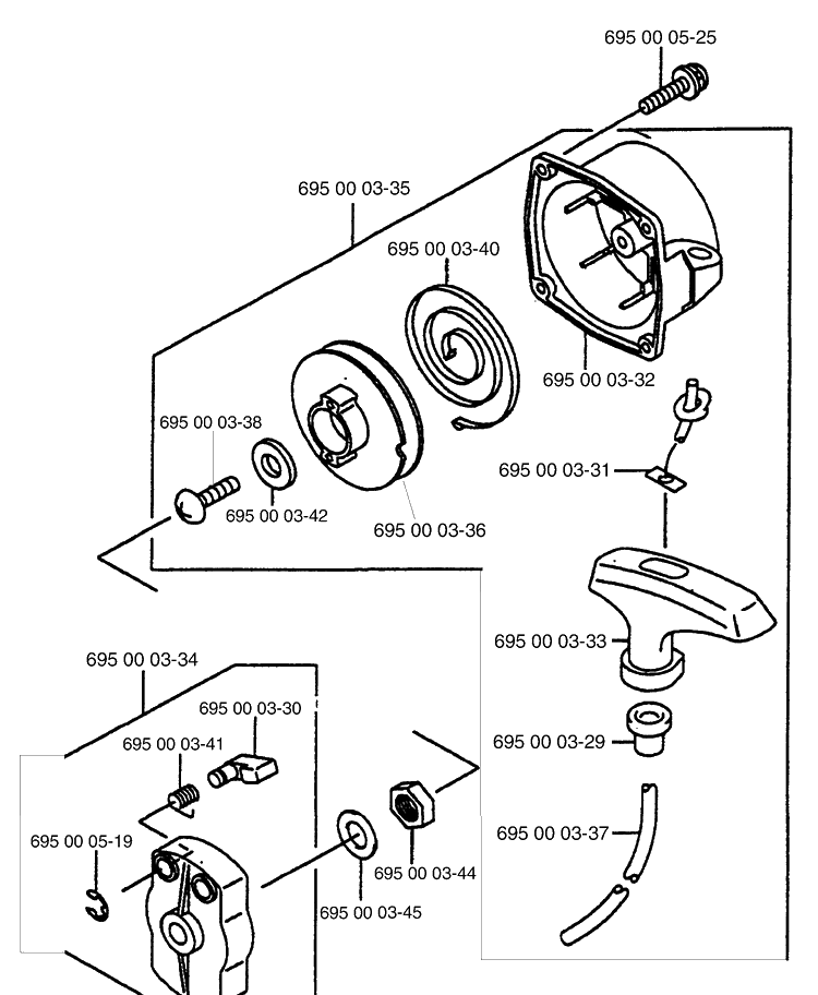 Starter Assembly Diagram and Parts List for 145BF 1997-07 Husqvarna Leaf Blower / Vacuum