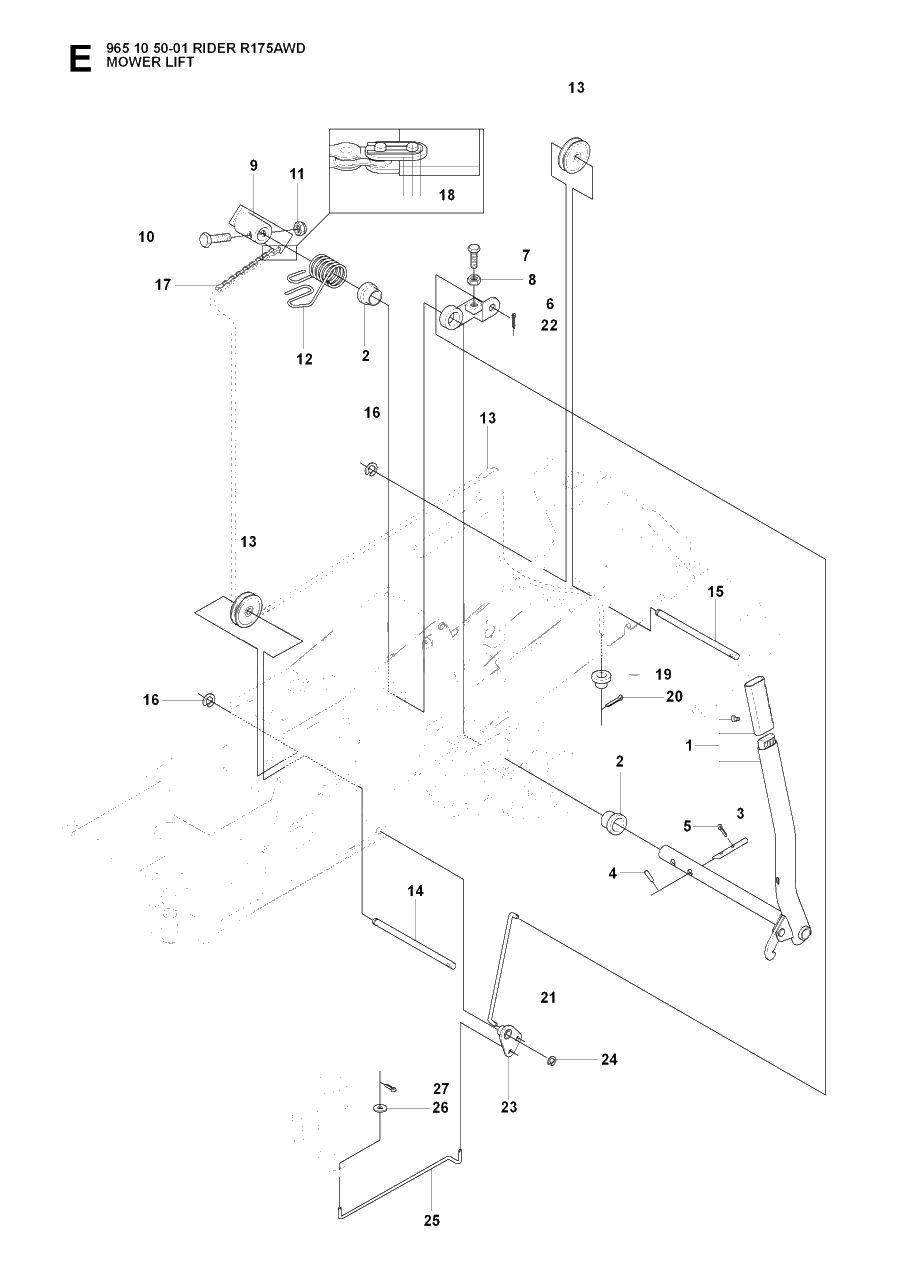 Mower Lift / Deck Lift Diagram and Parts List for R175AWD (965105001)(2007-01) Husqvarna Lawn Tractor