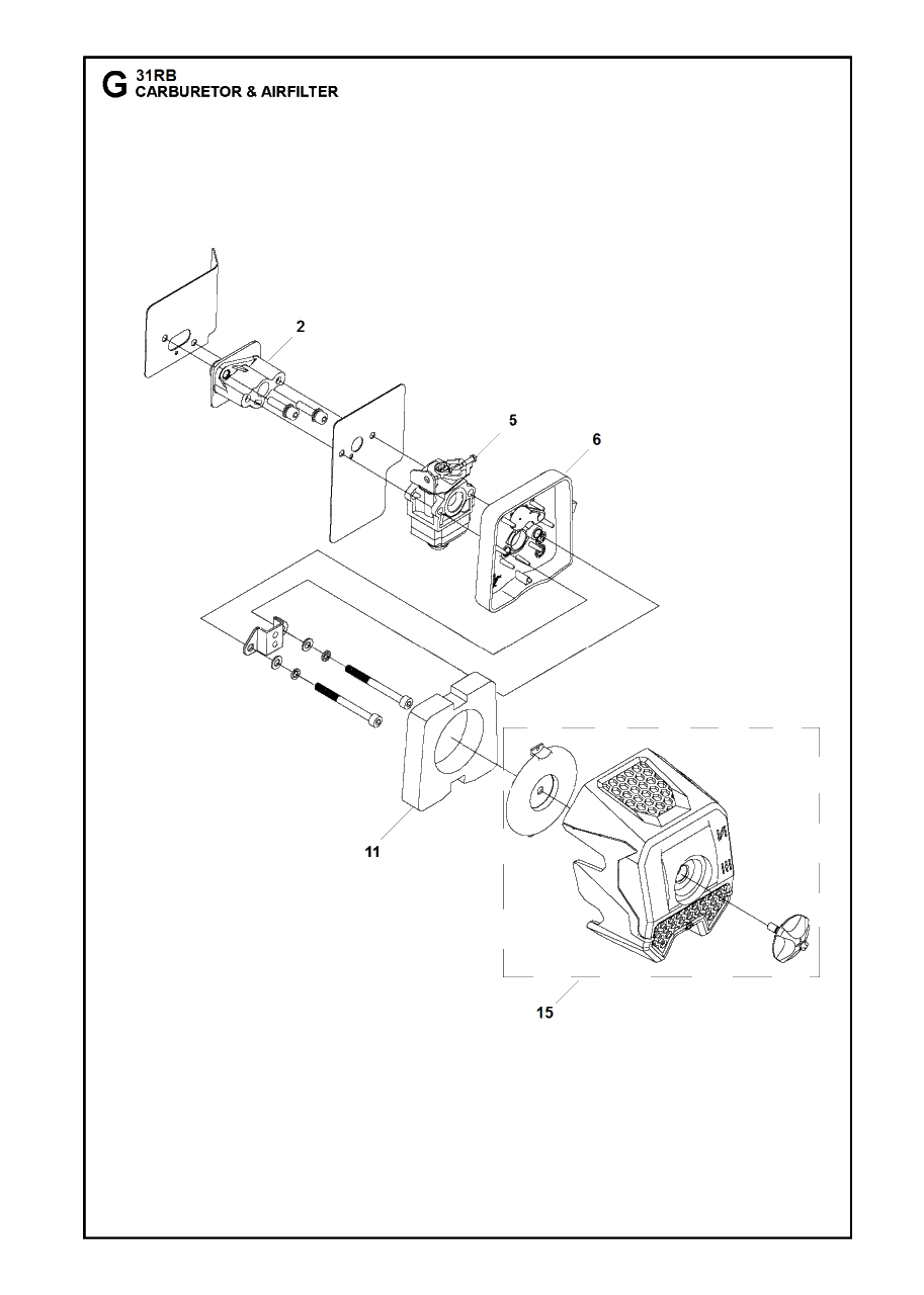 Carburetor And Air Filter Diagram and Parts List for 131RB 20181300001 & Above Husqvarna Brush Cutter