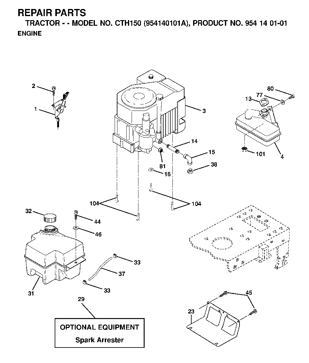 Engine Diagram and Parts List for CTH150 (954140101A)(1999-10) Husqvarna Lawn Tractor