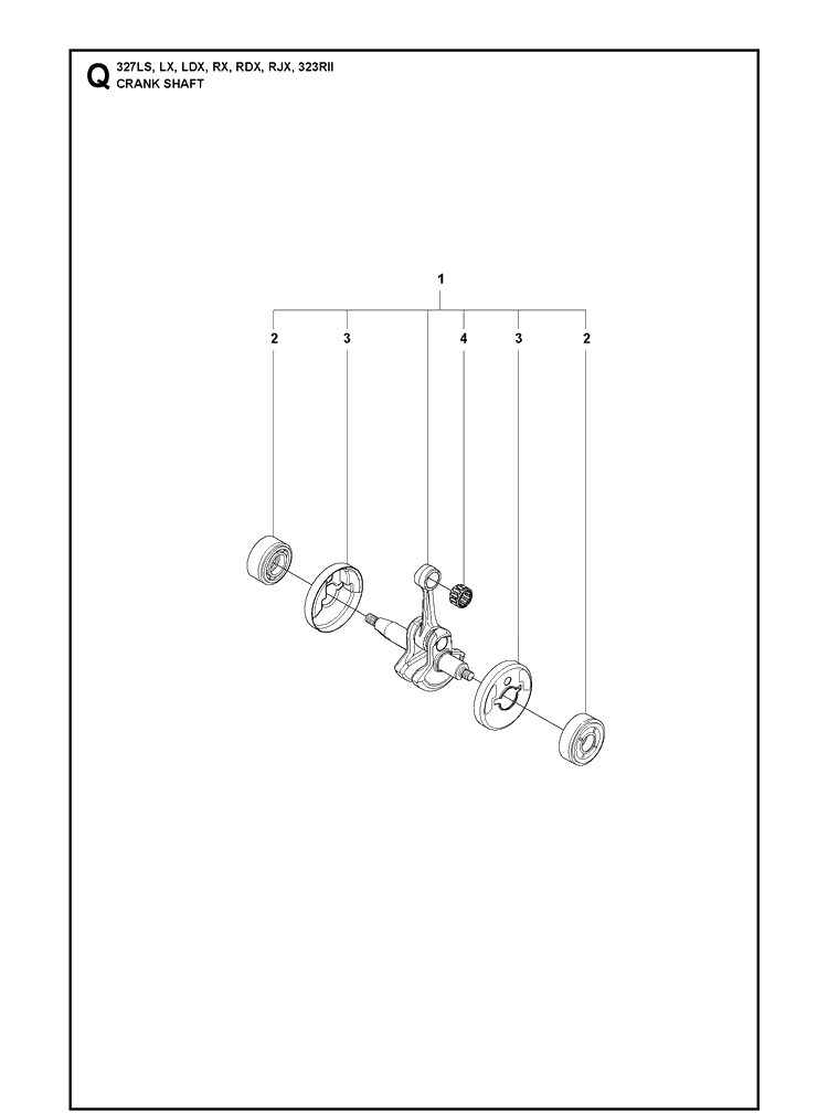 Crankshaft Diagram and Parts List for 327LDX 20120100001-Current Husqvarna Edger