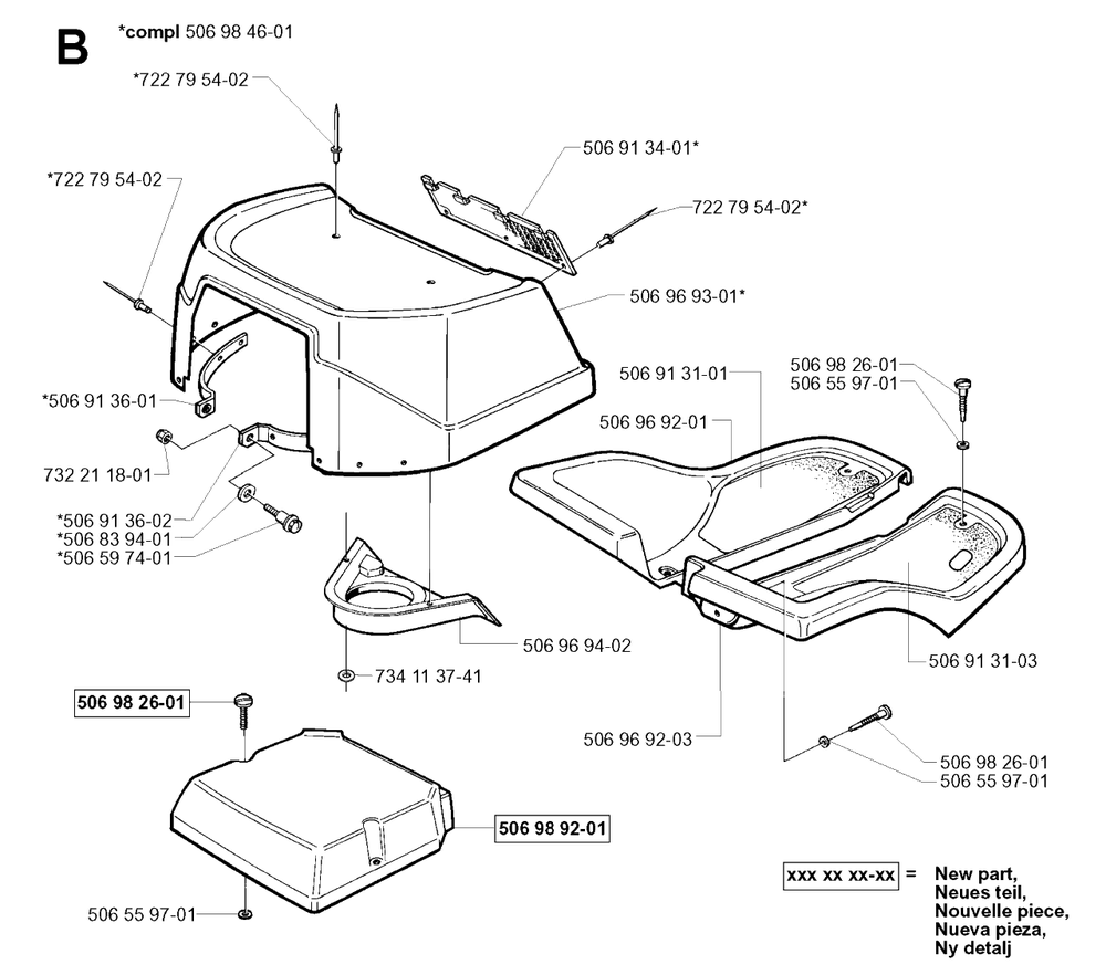 Hood Diagram and Parts List for R13 2001-01 Husqvarna Lawn Tractor