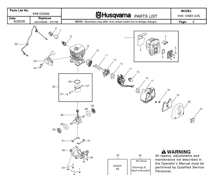 Product Complete 2 Diagram and Parts List for 125BX 20082200001-Current Husqvarna Leaf Blower / Vacuum
