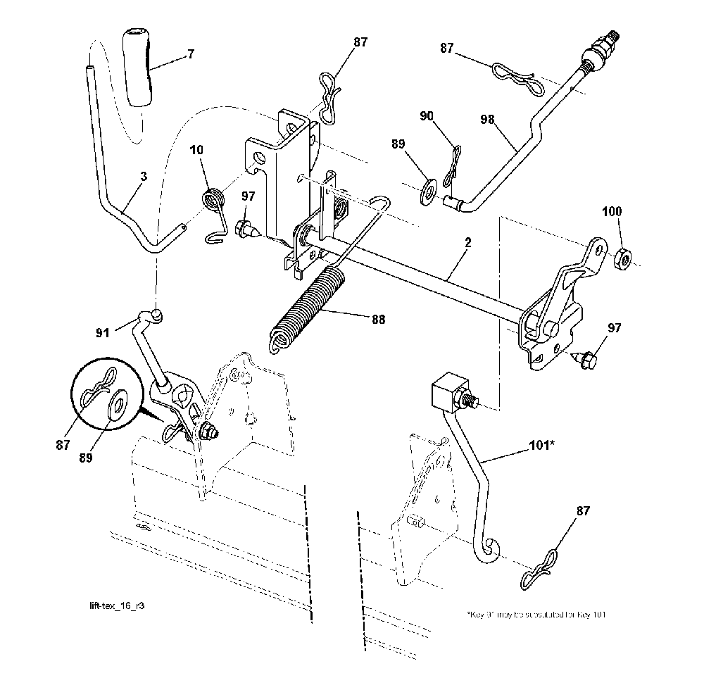 Mower Lift / Deck Lift Diagram and Parts List for LTH1742T (96041006703)(2010-01) Husqvarna Lawn Tractor