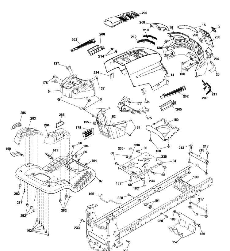 Chassis And Enclosures Diagram and Parts List for YTH2348-289570 2012-02 Husqvarna Lawn Tractor