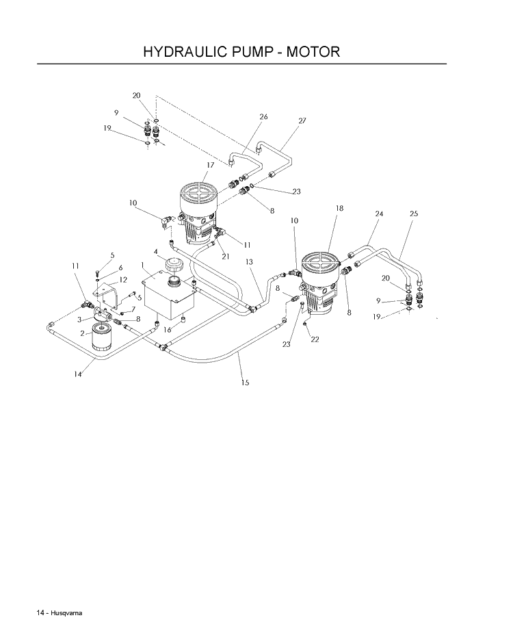 Hydraulic Pump - Motor Diagram and Parts List for LZF5227 (966956701)(2009-07) Husqvarna Lawn Mower