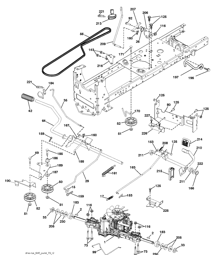 Drive Diagram and Parts List for YTH24K48 (96048005400)(2012-12) Husqvarna Lawn Tractor