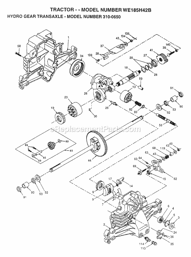 Hydro Gear Transaxle-Model Number 310-0650 Diagram and Parts List for WE185H42B 1997 Husqvarna Lawn Tractor