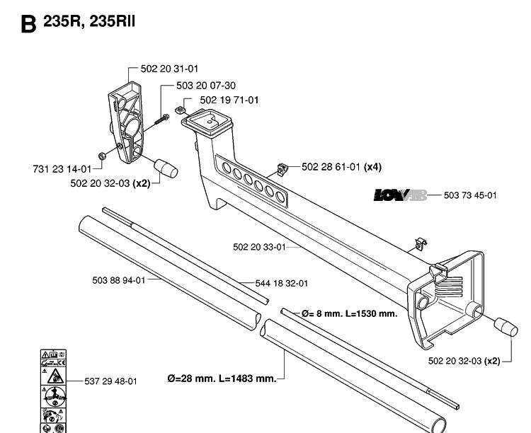 Tower 2 Diagram and Parts List for 232R 20061400001-20144900000 Husqvarna Brush Cutter