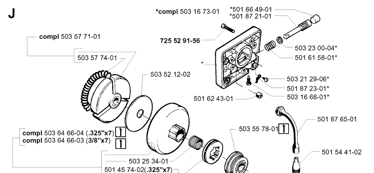Clutch And Oil Pump Diagram and Parts List for 262XP 19992300001-Current Husqvarna Chainsaw