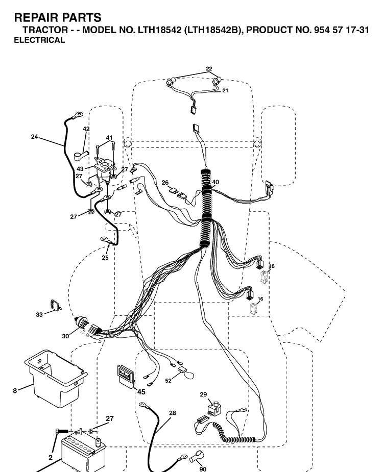 Electrical Diagram and Parts List for LTH18542-LTH18542B 2004-03 Husqvarna Lawn Tractor