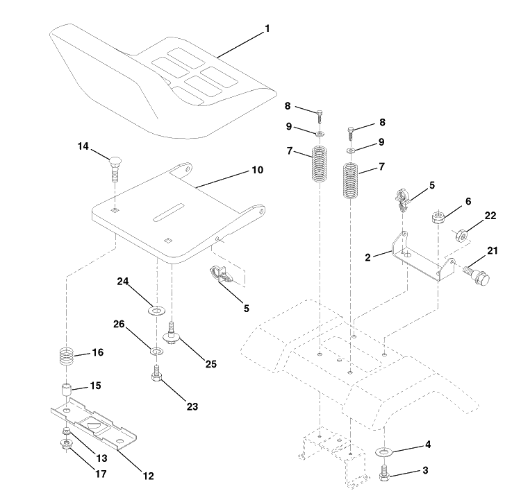 Seat Assembly Diagram and Parts List for LTH120 (954140013A)(1997-12) Husqvarna Lawn Mower