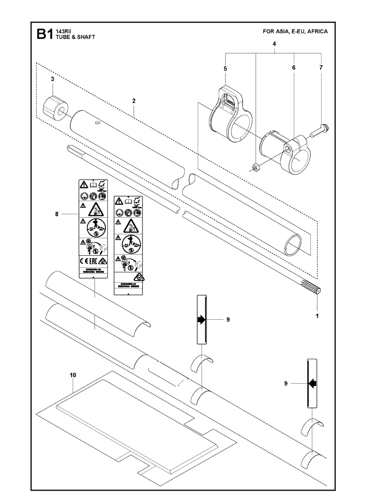 Tube And Shaft  1 Diagram and Parts List for 143RII 20180500001-20200400000 Husqvarna Brush Cutter