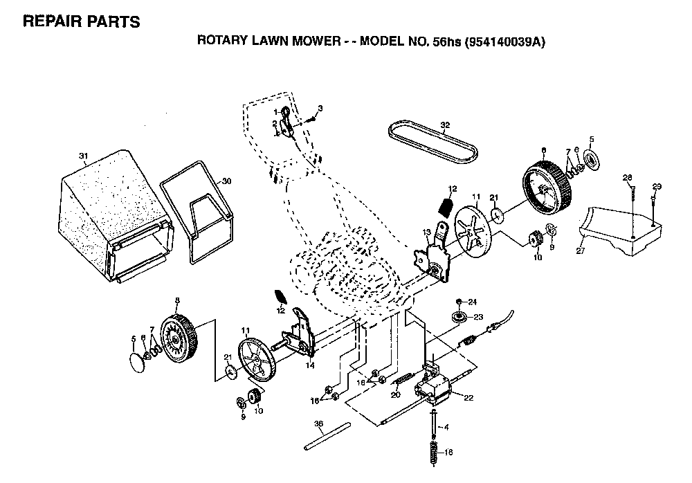Repair Parts Diagram and Parts List for 56HS (954140039A, 702511)(1996-10) Husqvarna Lawn Mower