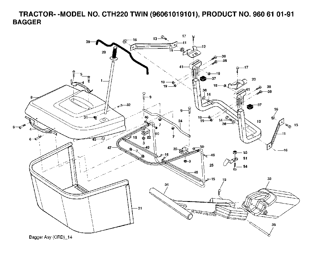 Bagger Diagram and Parts List for CTH220TWIN (96061019101, 960610191)(2007-05) Husqvarna Lawn Tractor