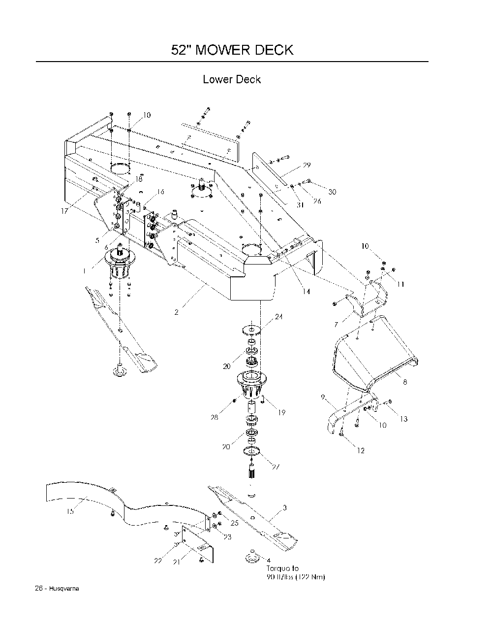 52inch Cutting Deck-- Lower Diagram and Parts List for WH5217966947003 2008-08 Husqvarna Lawn Mower
