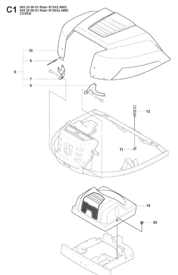 Cover 2 Diagram and Parts List for RIDER15V2AWD (965200901)(2008-01) Husqvarna Lawn Mower