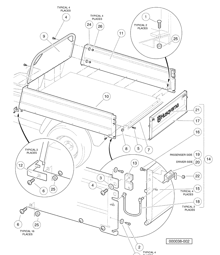 Cargo Box Diagram and Parts List for HUV4420G 2006-11 Husqvarna Lawn Tractor