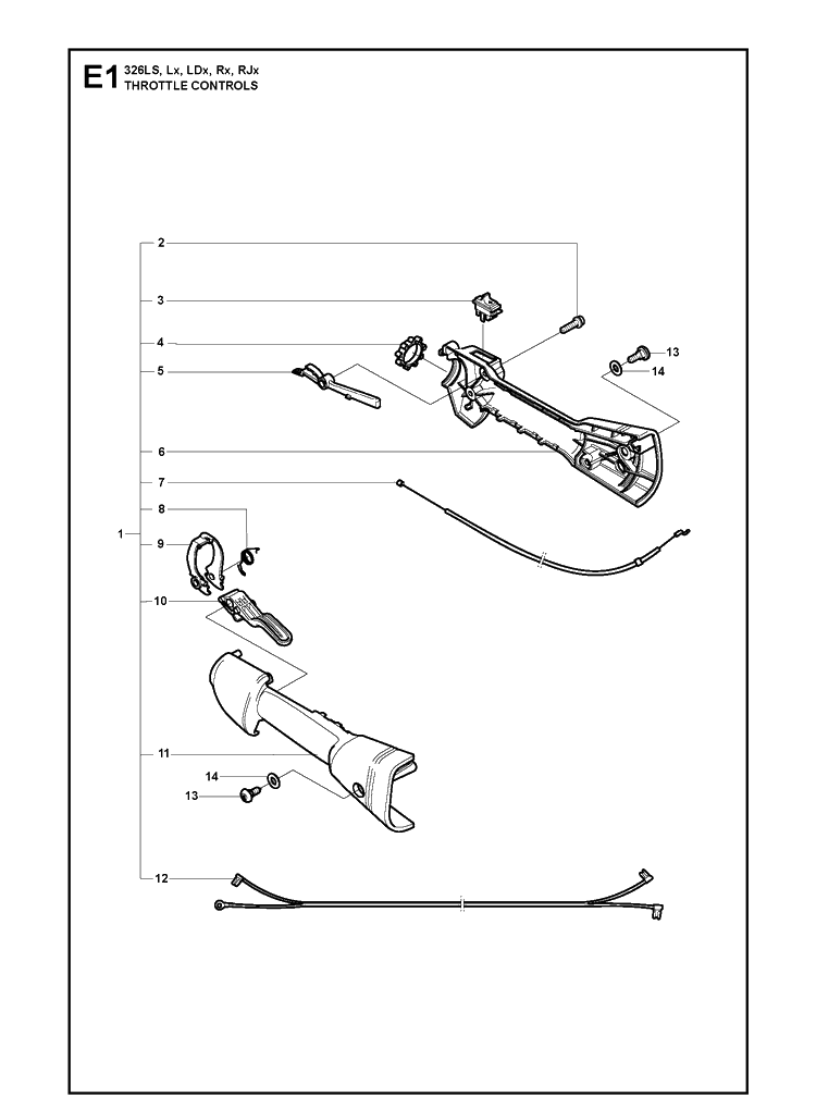 Throttle Controls Diagram and Parts List for 326LDX 20091800001-Current Husqvarna Edger