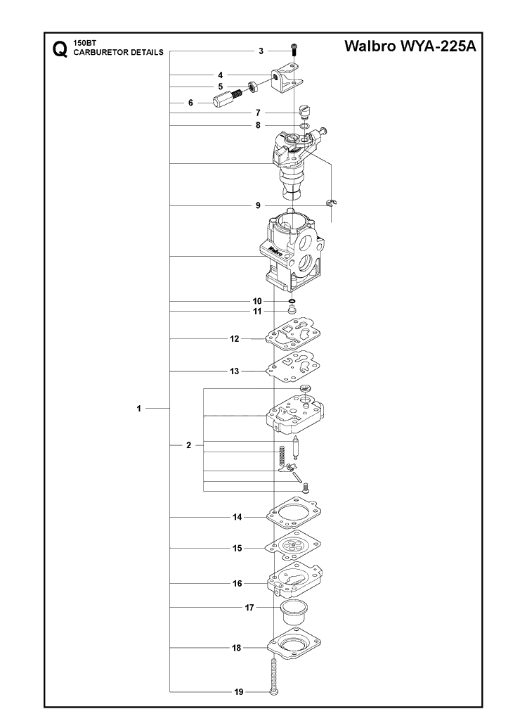 Carburetor Details Diagram and Parts List for 150BT (965877601)(20180500001-Current) Husqvarna Leaf Blower / Vacuum
