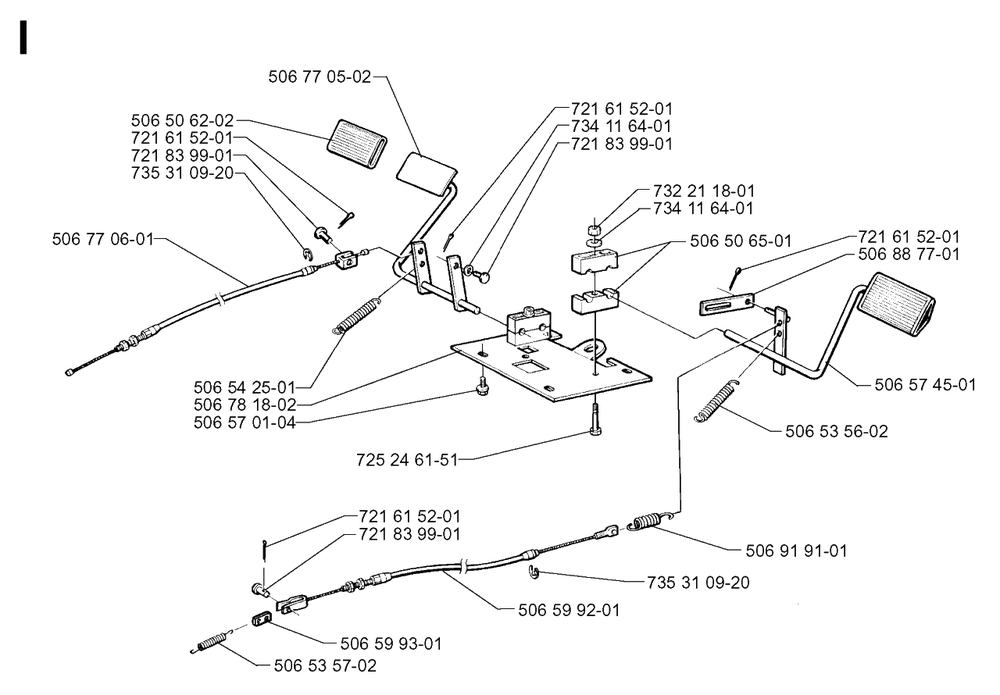 Pedals Diagram and Parts List for R850 1997-03 Husqvarna Lawn Tractor