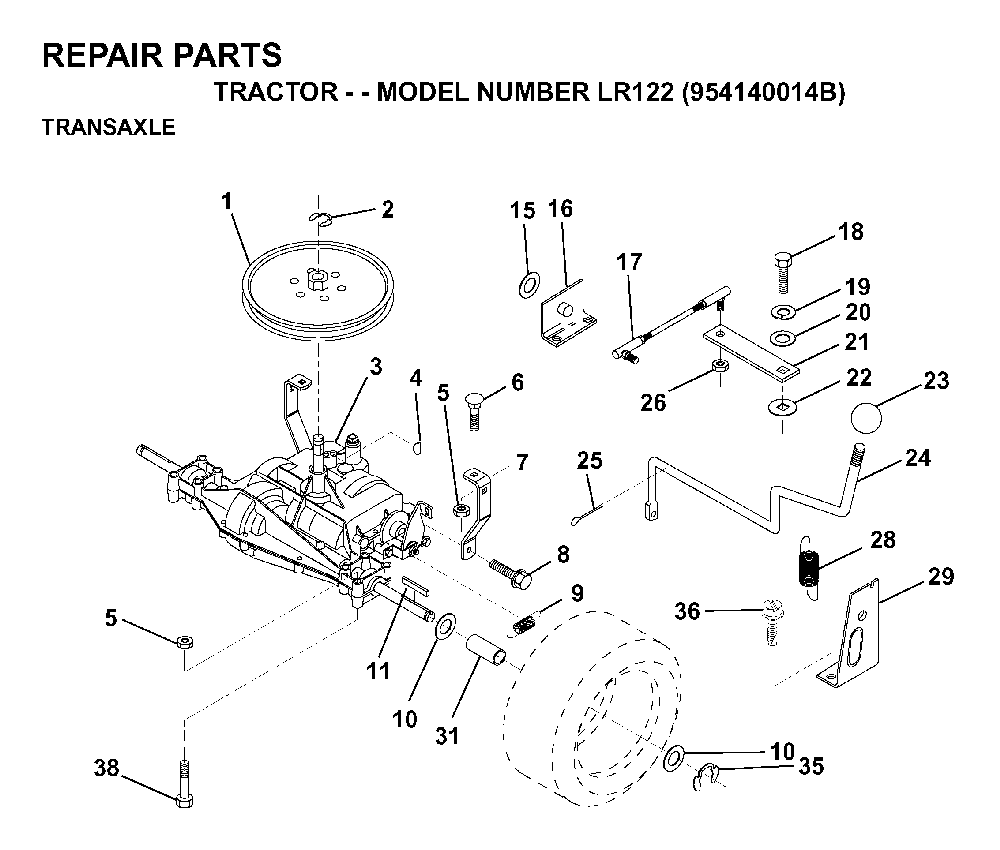 Transmission Diagram and Parts List for LR122 (954140014B)(1999-03) Husqvarna Lawn Tractor