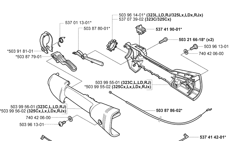 Throttle Assembly Diagram and Parts List for 325LX 2005-05 Husqvarna Brush Cutter
