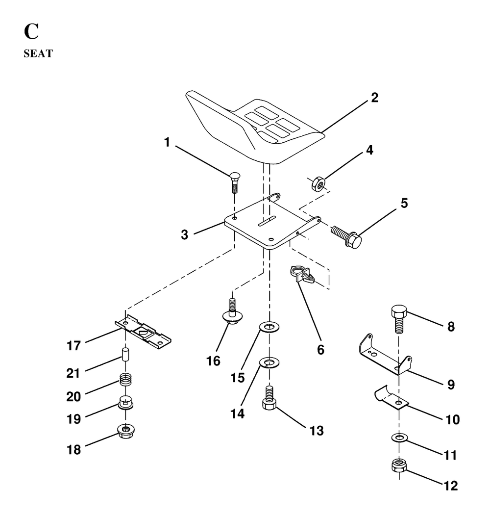 Seat Diagram and Parts List for LT125 (954170002-A)(1997-03) Husqvarna Lawn Tractor