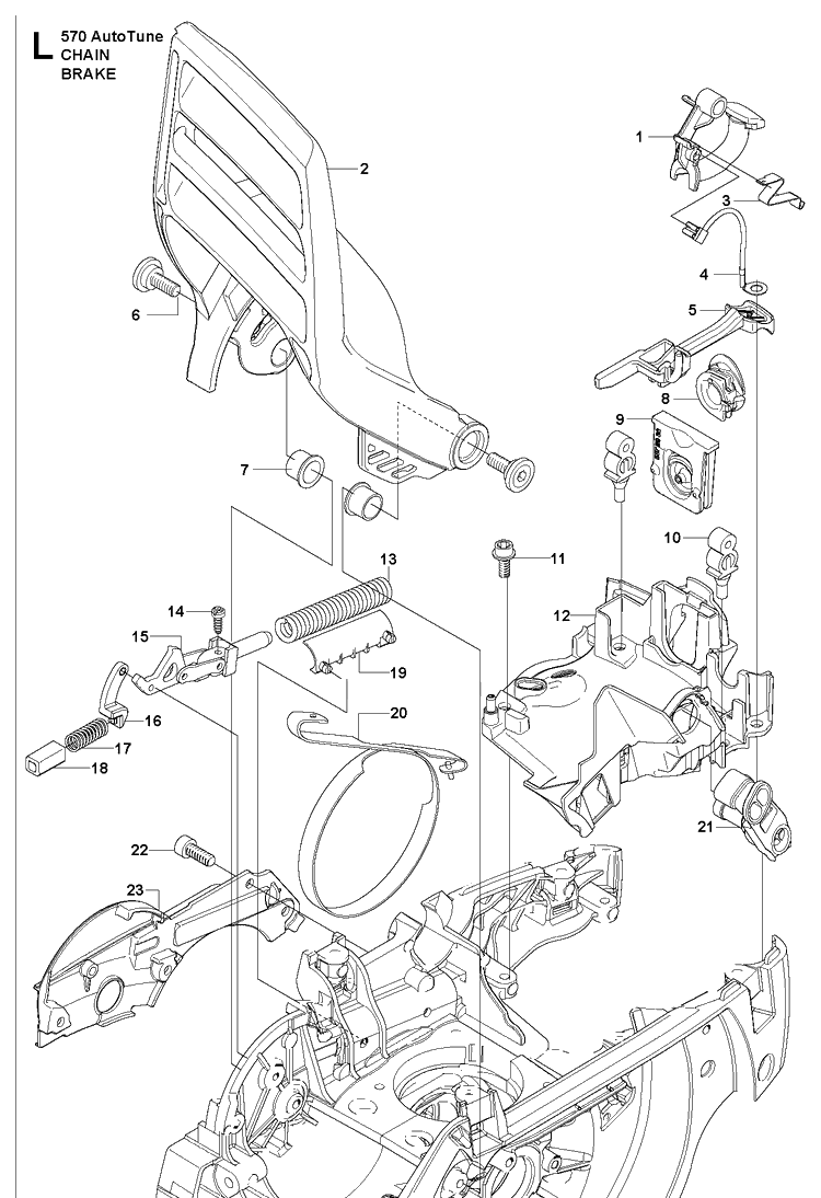 Chain Brake Diagram and Parts List for 570 2013-03 Husqvarna Chainsaw