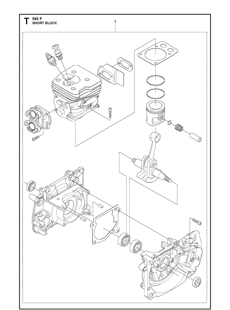 Short Block Diagram and Parts List for 545F  Husqvarna Brush Cutter