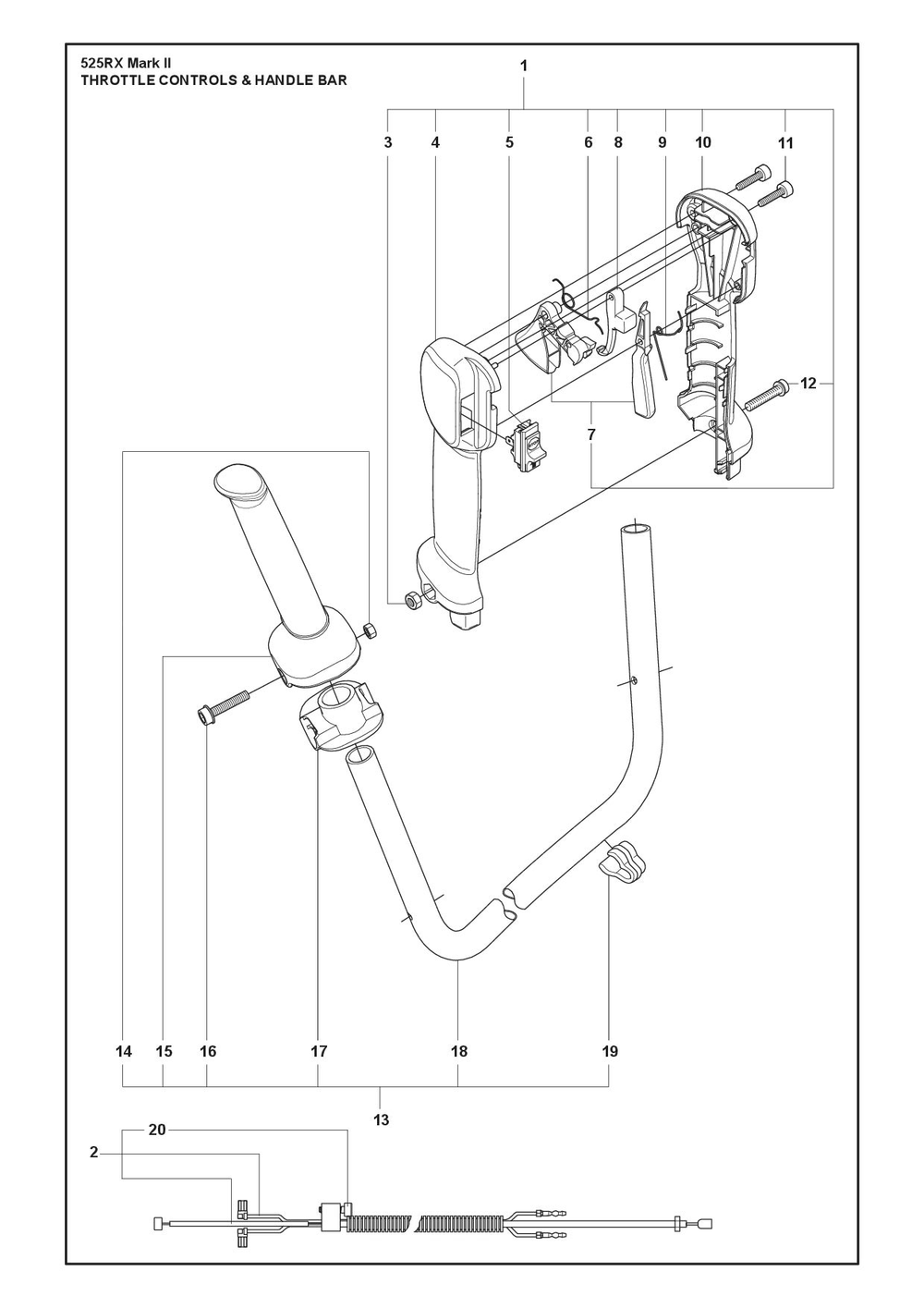 Throttle Controls Diagram and Parts List for 525RXMARKII  Husqvarna Brush Cutter