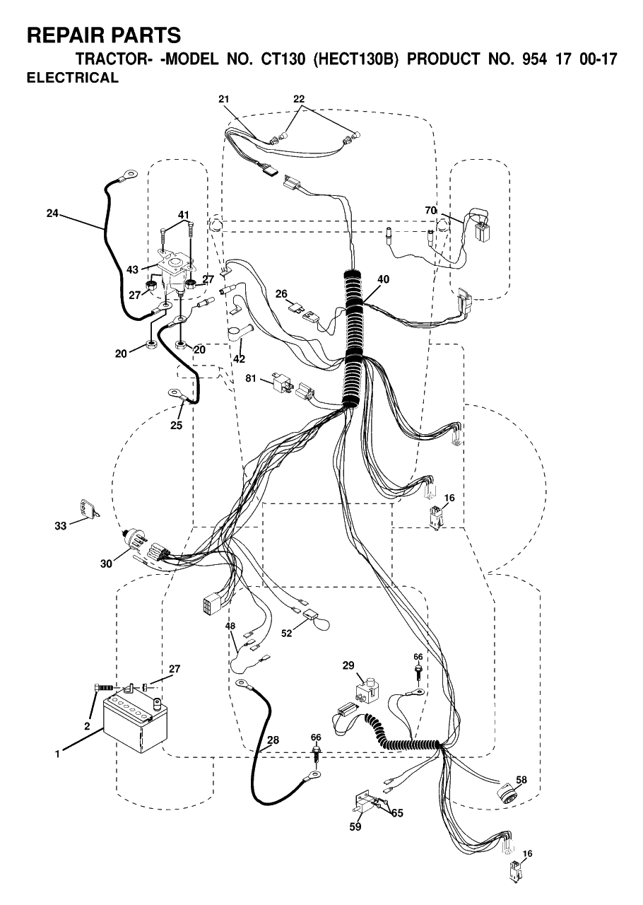 Electrical Diagram and Parts List for CT130 (954170017-B)(2000-02) Husqvarna Lawn Tractor