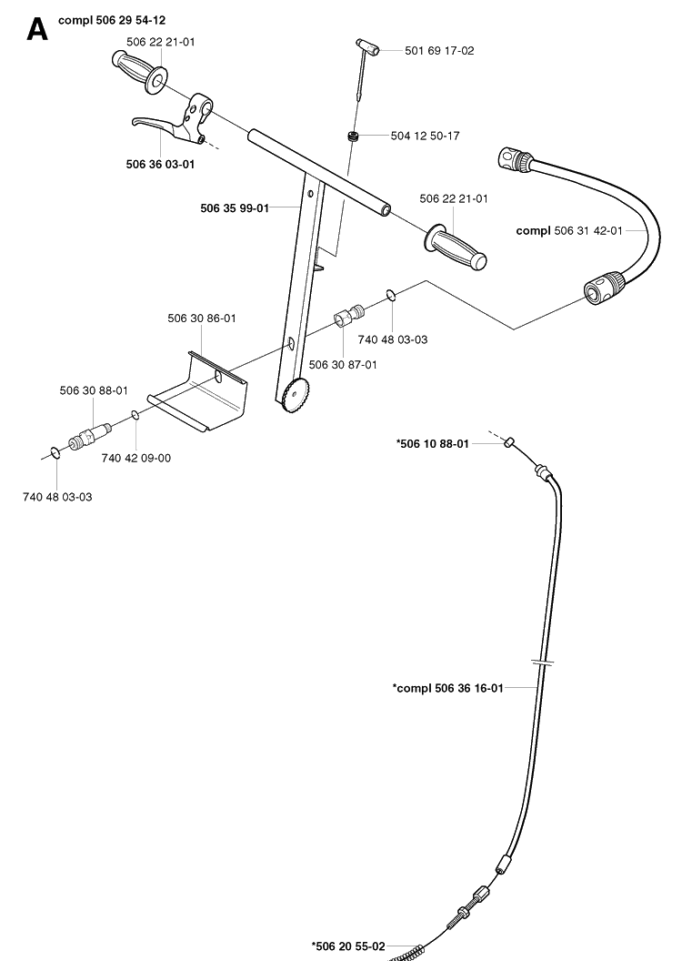 Handle And Controls Diagram and Parts List for KV03 2002-08 Husqvarna Lawn Tractor Accessories
