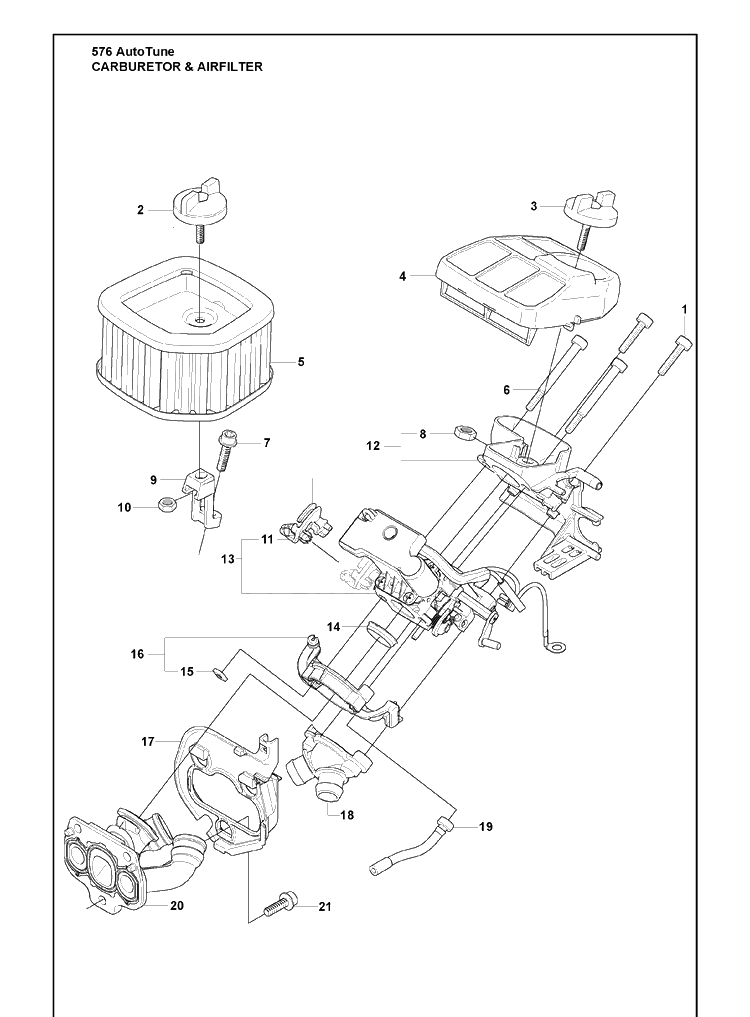 Carburetor And Airfilter Diagram and Parts List for 576XP 2010-03 Husqvarna Chainsaw