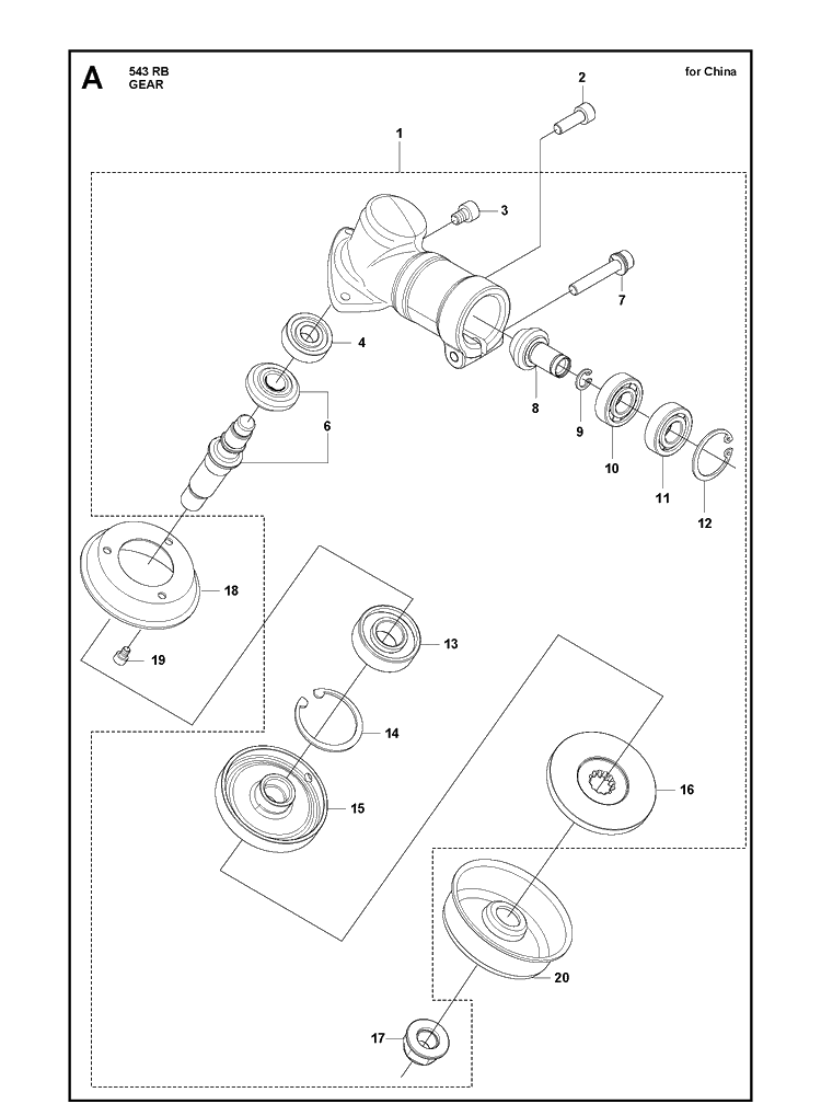 Gears 2 Diagram and Parts List for 543RB  Husqvarna Brush Cutter