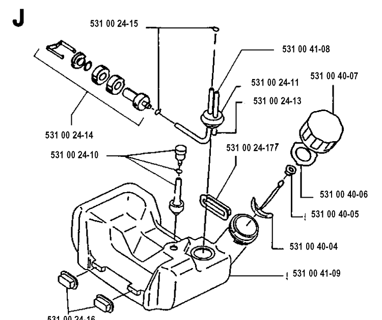 Fuel Tank Diagram and Parts List for 120R  Husqvarna Brush Cutter