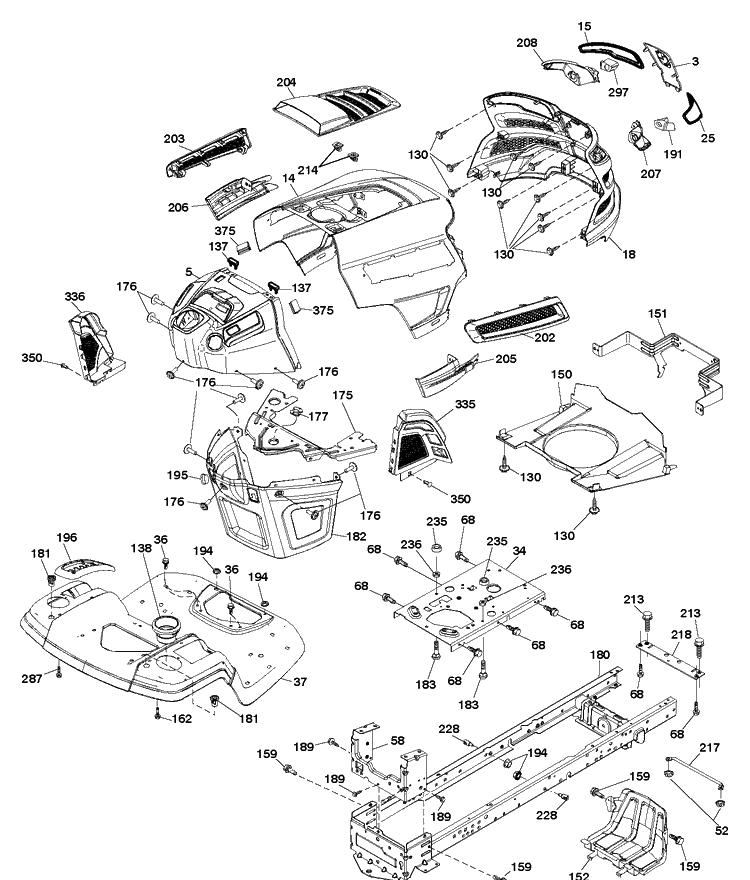 Chassis And Enclosures Diagram and Parts List for YTA19K42 (96048006800)(2013-09) Husqvarna Lawn Tractor