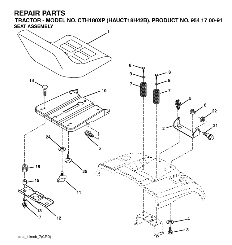 Seat Diagram and Parts List for CTH180XP (HAUCT18H42B)(2004-01) Husqvarna Lawn Tractor