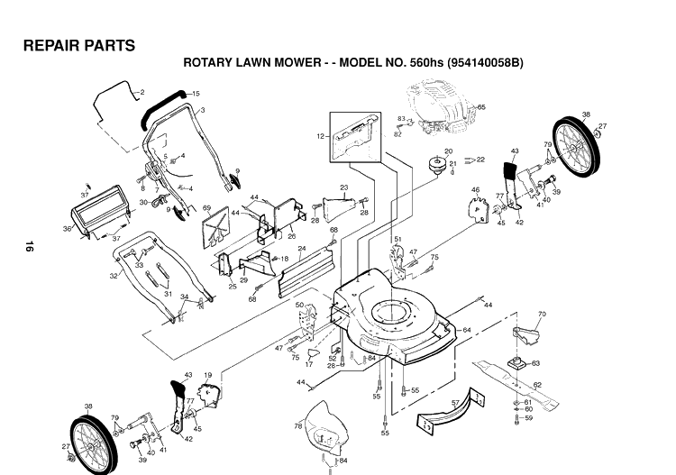 Repair Parts 2 Diagram and Parts List for 560HS (954140058B)(1998-10) Husqvarna Lawn Mower
